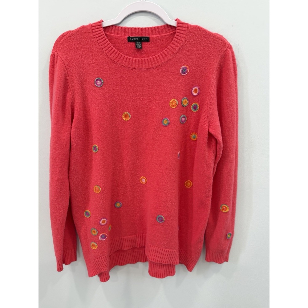 Parkhurst Whirly Swirly Pink Colorful Embroidered Crewneck Sweater M